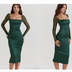 HOUSE OF CB Ellica Emerald‎ Green Midi Dress Size L+  NWOT $269